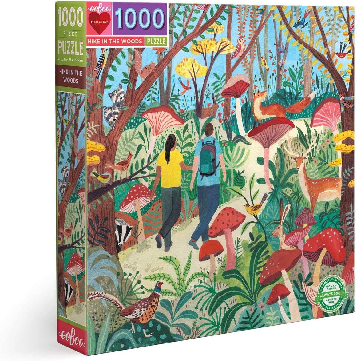 eeBoo: Piece and Love Hike in The Woods 1000 Piece Square Adult Jigsaw Puzzle, Puzzle for Adults and Families, Glossy, Sturdy Pieces and Minimal Puzzle Dust