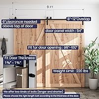 Vista 4 de SMARTSTANDARD 9 Feet Bypass Sliding Barn Door Hardware Kit - for Double Wooden Doors-Single Track - Smoothly & Quietly - Easy to Install-Fit 96