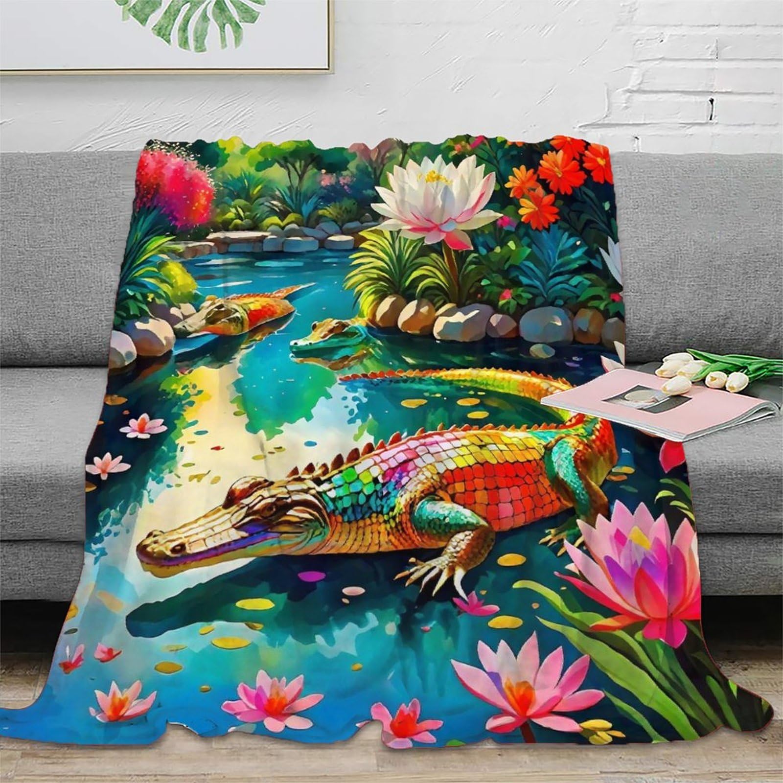 Couverture crocodile impression 3D en microfibre 127x152 cm