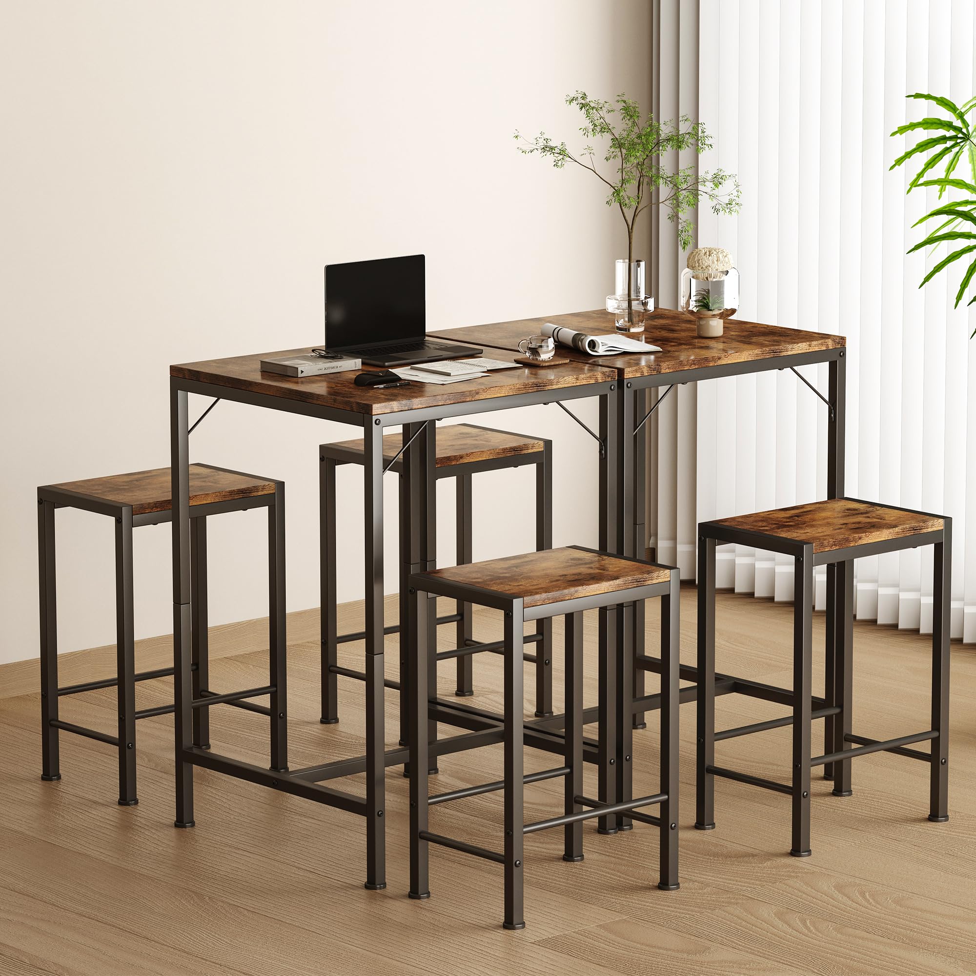 Juego de mesa y sillas de bar, mesa de bar cuadrada con 2 taburetes, juego de comedor que ahorra espacio para 2, perfecto para cocina, rincón de desayuno, sala de estar y espacios pequeños 8