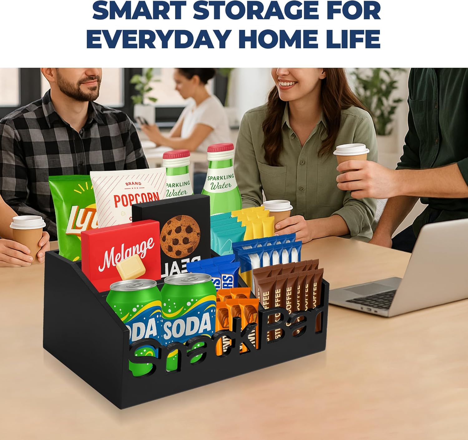 Snack Bar Organizer – Black 5 Compartment Station, Countertop Pantry Organizer for Kitchen, Office Food Holder, Candy Storage Bin, Display Stand, Cabinet Tray & Shelf - Image 8