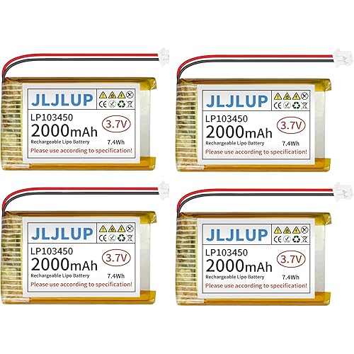 4pcs 3.7V 2000mAh Lithium Polymer Rechargeable Battery 1S 1C LiPo Battery with PH 2.0mm Connector Integrated Protection Circuit for Arduino ESP32 Development Board for Speaker Wireless Device