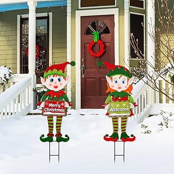 ハン christmas evel④ Amazon.com: Whaline 2 Pack Christmas Elf Garden Stakes 3D
