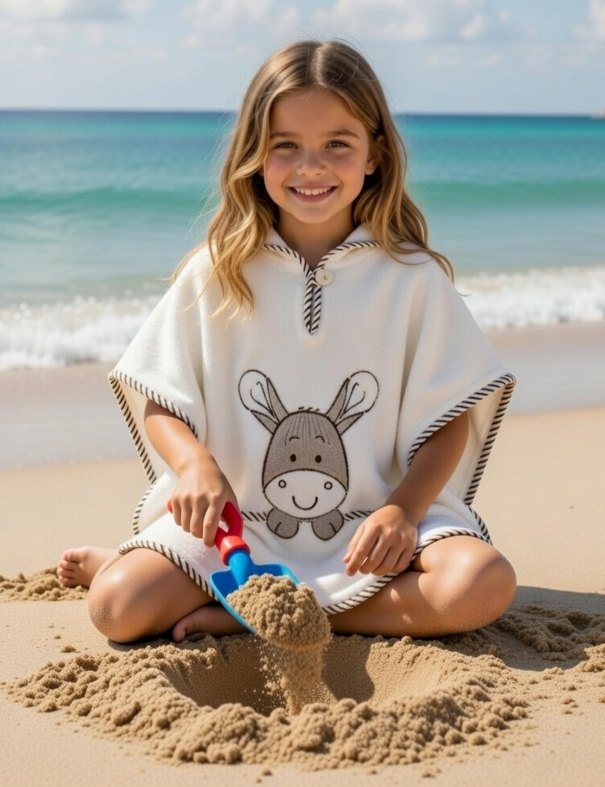 Morgenstern Badeponcho Kinder 1–3 Jahre mit Kapuze – 100% Baumwolle OEKO TEX® Handtuchponcho Kleinkind – Weicher Strandponcho mit Motiv, Farbe: beige