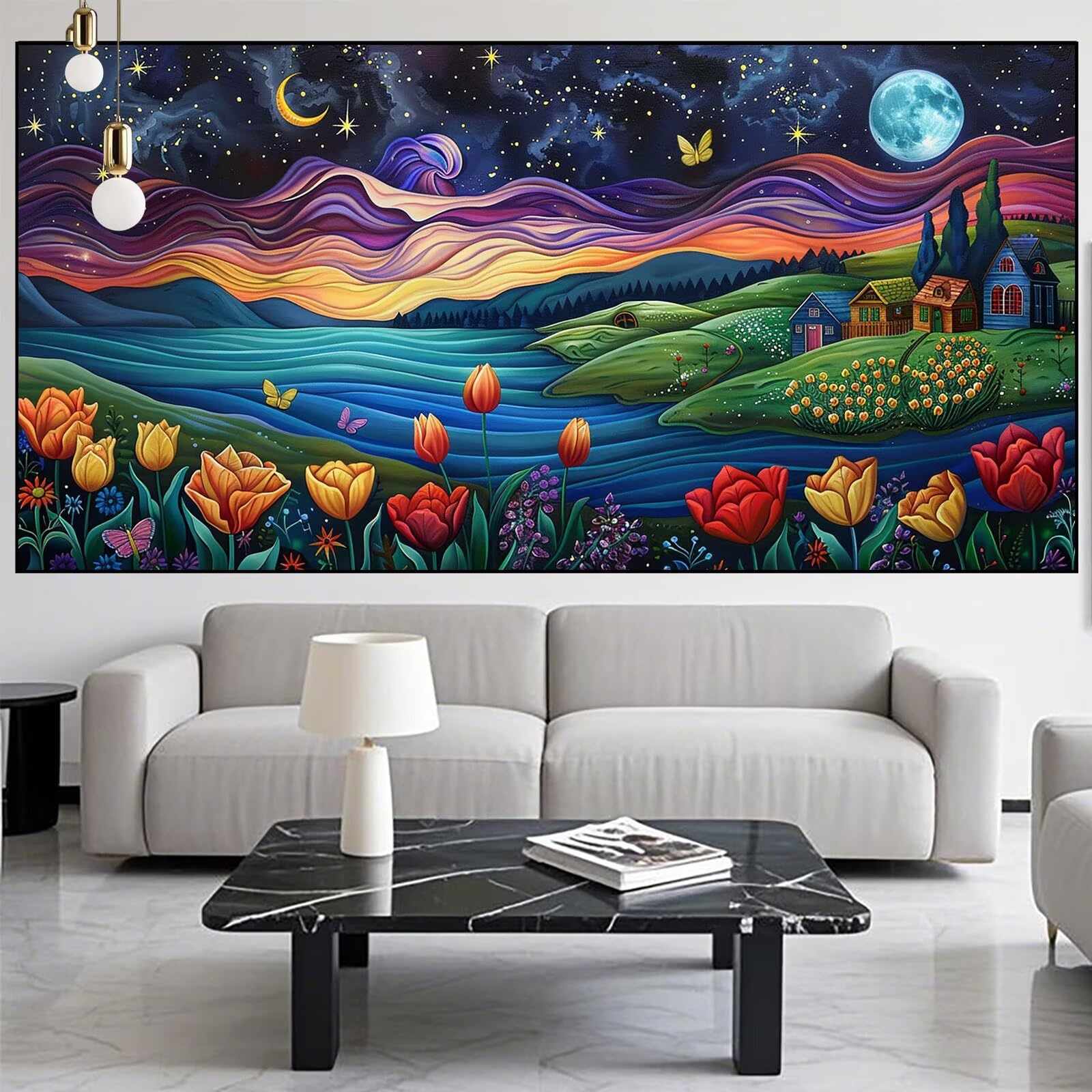 Moon Diamond Art Landscape Diamond Painting Arts and Crafts dla dorosłych, zestaw do malowania diamentami 5D, dorosłych, Crysta, haft krzyżykowy, rękodzieło, obrazy, zestaw do haftowania dla