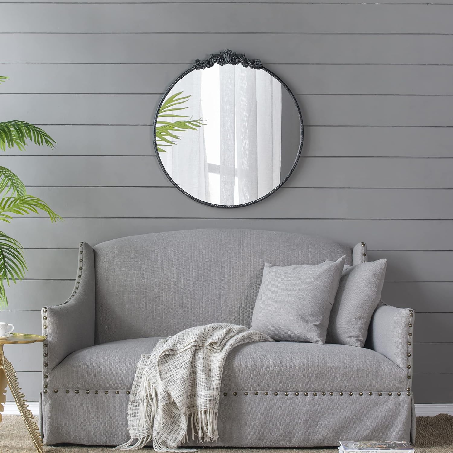 A&B Home Circle Mirror, 30"x32" Wall Mounted Mirrors with Round Black Metal Frame for Bathroom Bedroom Living Room Entryway