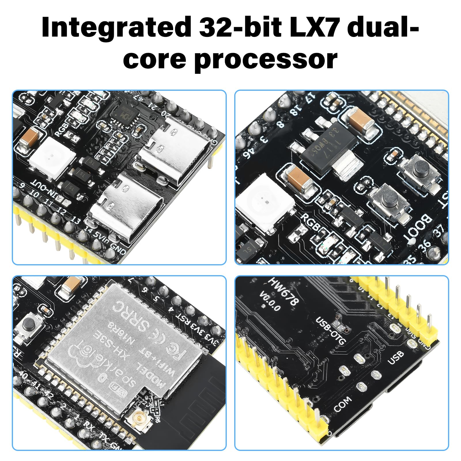 Heemol ESP32 S3 N16R8 DevKitC-1 moduły, do ESP32 S3 z WiFi, Bluetooth 5.0 do Arduino, USB C, antena z anteną 2,4 G + antena IPEX