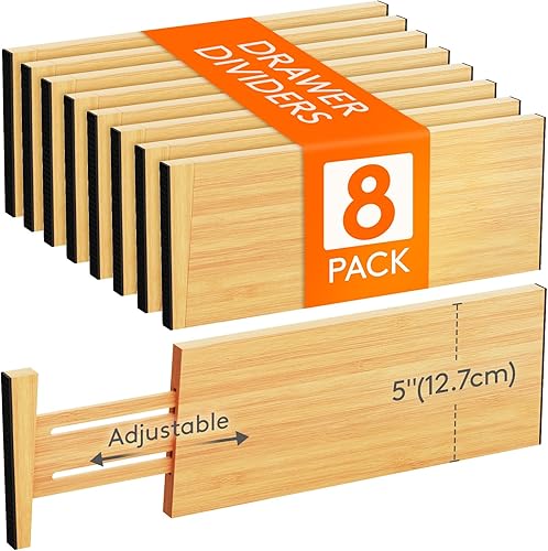 Miniatura 13 de Lifewit Paquete de 4 separadores de cajones de bambú de 4 pulgadas de alto, organizadores de cajones ajustables de 12 a 16 pulgadas para ropa,