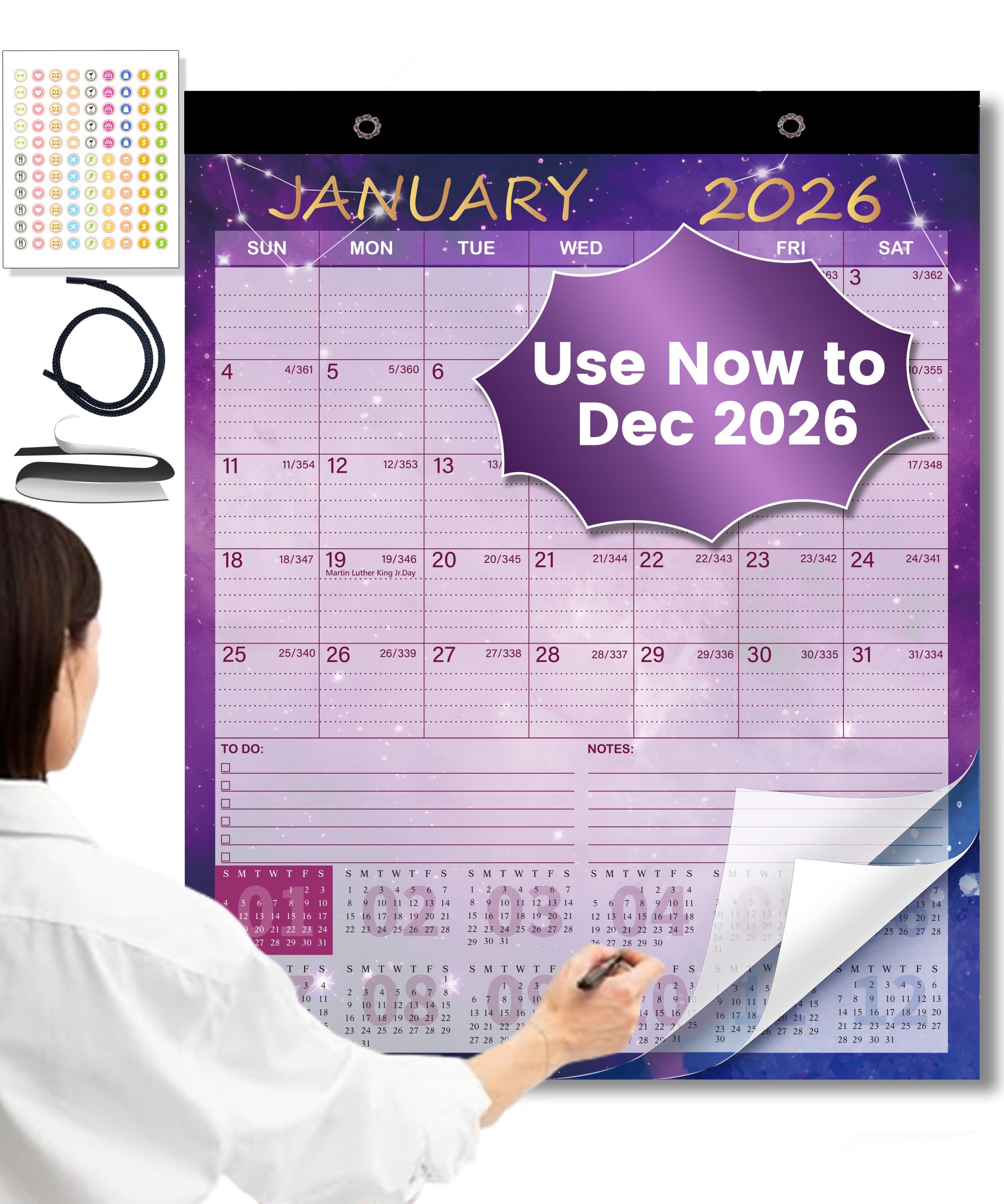 Yoment 2026 Wall Calendar 18 Month Magnetic Fridge Large Calendar (15"×12") Use Now to Dec 2026, Starry Sky Wall Calendar with 1 Sticker, Perfect for
