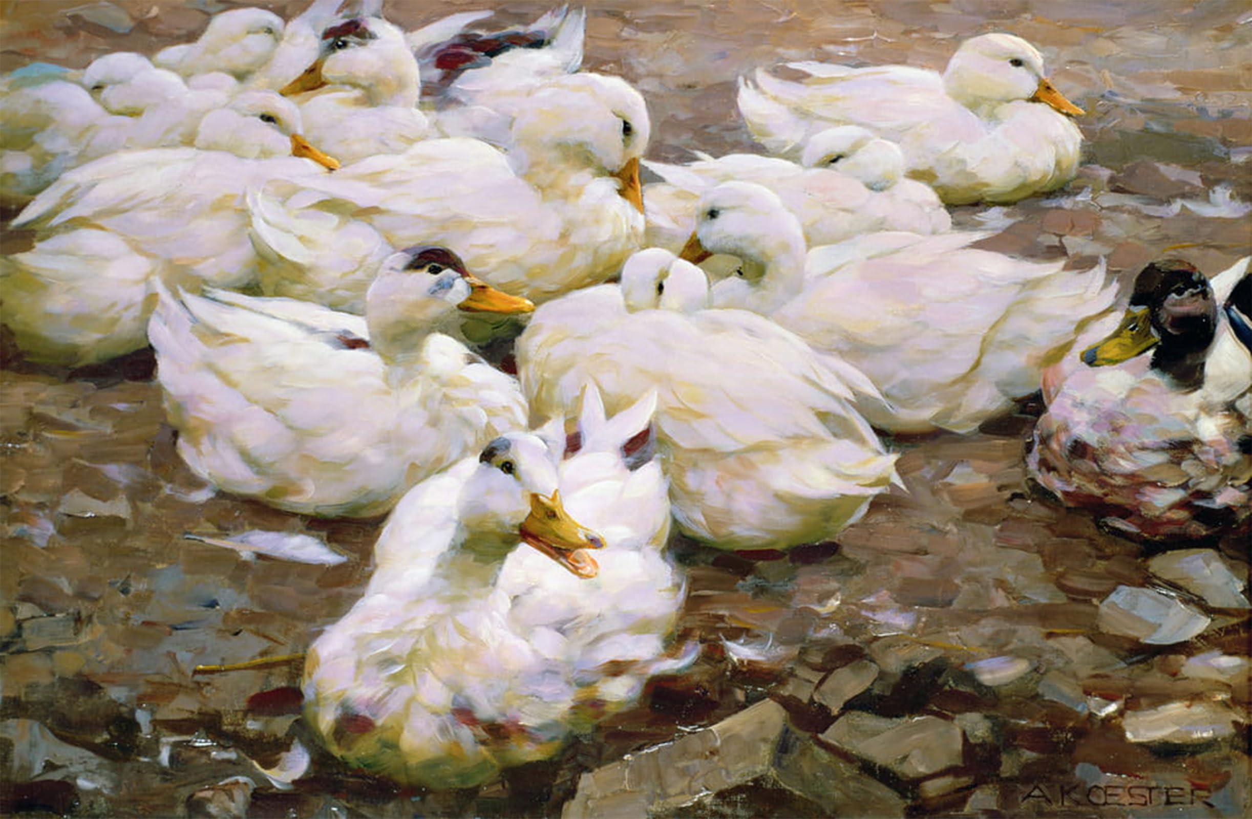 ARTXLXXBN Famous Prints Artwork Pictures Poster Painting Art Ducks on a Pond by Alexander Koester Artwork Landscape Pictures for Home Decor 60x90cm