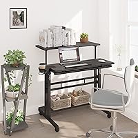 Vista 2 de Escritorio móvil de pie, escritorio ajustable para computadora con 3 escritorios, mesa portátil para laptop con soporte para tazas, estación de Negro