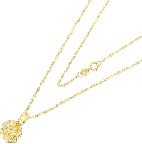 Miniatura 2 de Ioka Colgante de oro amarillo de 14 quilates con corte de diamante de Nuestra Señora de Guadalupe con collar de cadena Singapur de 0.035 in