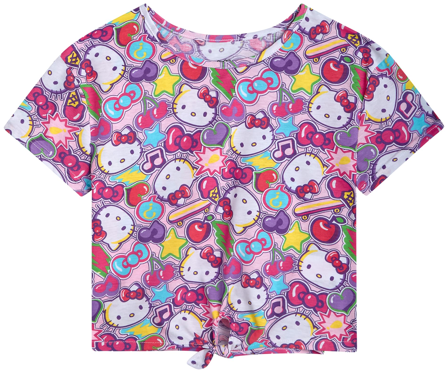 Hello Kitty Camisas para niñas – Camisetas de manga corta con cuello redondo y estampado gráfico para niñas (tallas: 4-12)