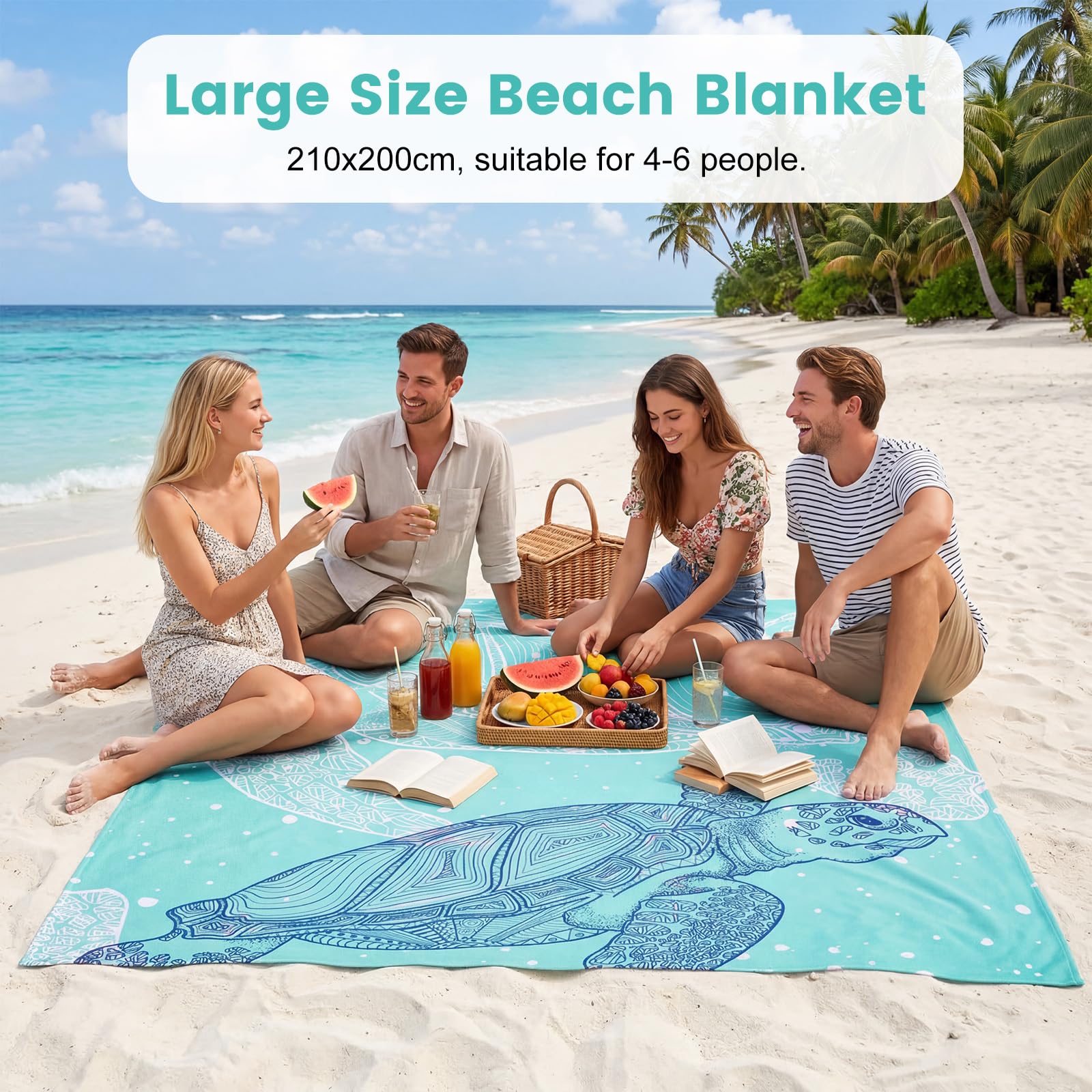 Zocipro Coperta da Picnic Impermeabile 210x200 cm Anti-Sabbia Pieghevole con Picchetti per 4-6 Persone