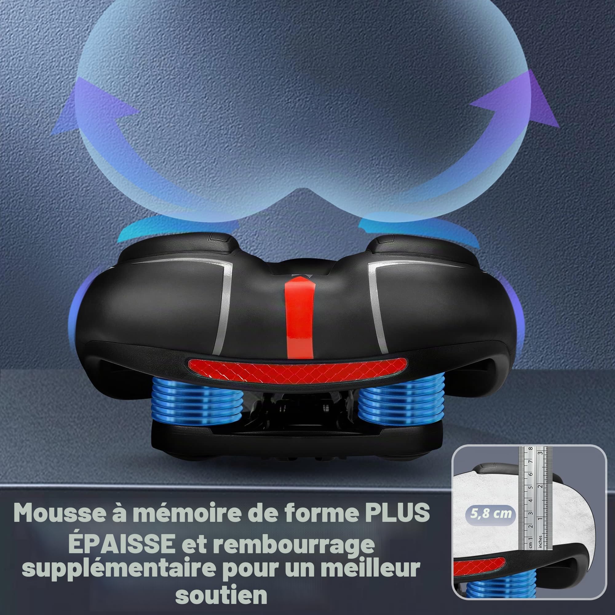 IPOW Selle de vélo Confortable pour Homme ou Femme - Rembourrée - Mousse à mémoire de Forme Haute densité - Double Suspension de Billes en Caoutchouc Absorbant Les Chocs - Ajustement Universel pour