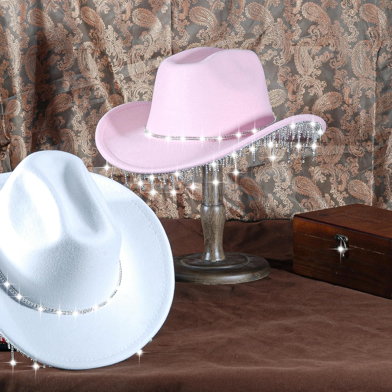 Womens Cowboy Hat Rhinestone Cowgirl Hats Wide Brim Diamond-Glitter-Western- Size:Medium-Large - Image 5