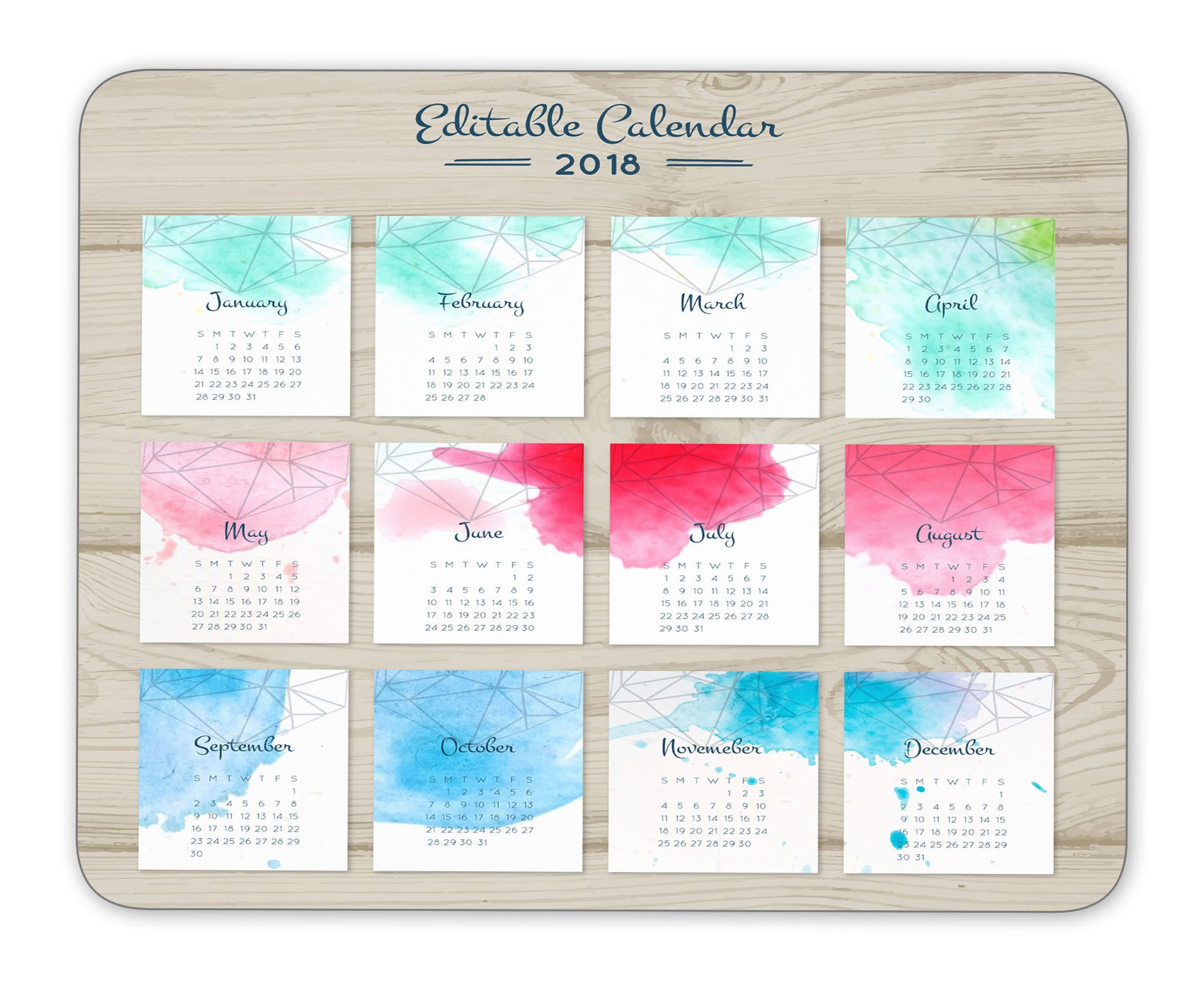 2018 color calendar and wood background Mouse Pad, Quality Creative Wrist-protected Wristbands Personalized Desk, Mouse Pad (9.5 inch x 7.9 inch)