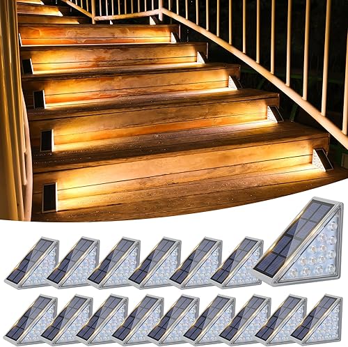 Vista 9 de VOLISUN Paquete de 12 luces solares para escaleras, luces solares impermeables IP67, luz de paso al aire libre con 13 LED, decoración de iluminación