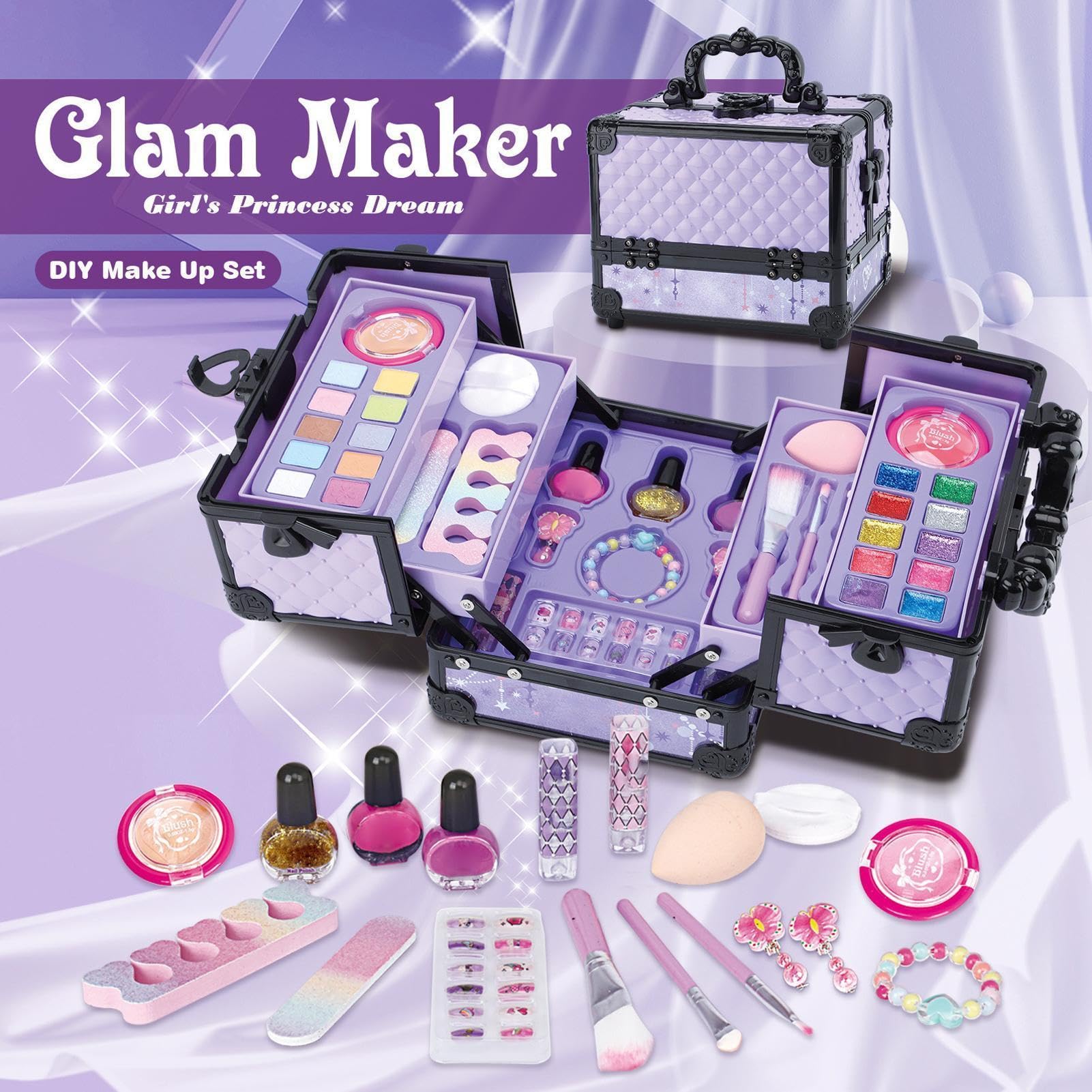 Set Trucco per Bambine Cosmetici Lavabili Con Custodia | Trucco Per Bambini 4-12 Anni, Ideale per Feste di Compleanno, Travestimenti e Giochi di Ruolo