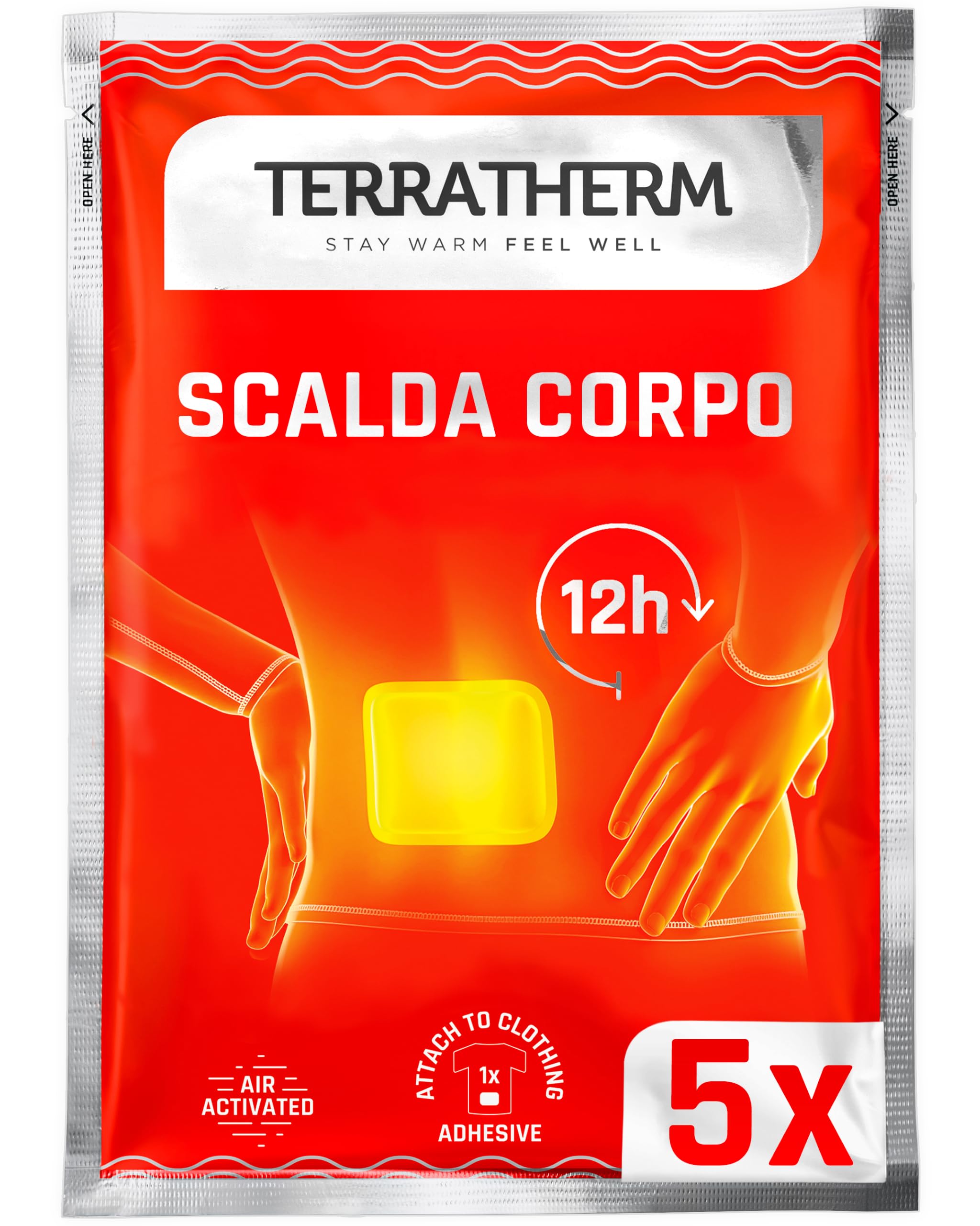 Terratherm Cerotti Riscaldanti Schiena Collo e Spalle 12 Ore Autoadesivi | 5 pezzi – benefico Effetto termico profondo, si attivano all'aria, scalda corpo, calore benefico