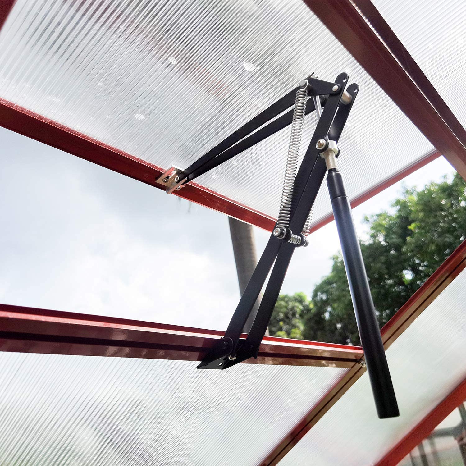 Gewächshaus-Fensteröffner Automatisch. Zubehör für Frühbeete und Gewächshausfenster. Doppelfeder Hubkraft 7kg. Automatischer Fensteröffner für Gewächshäuser. (Schwarz)