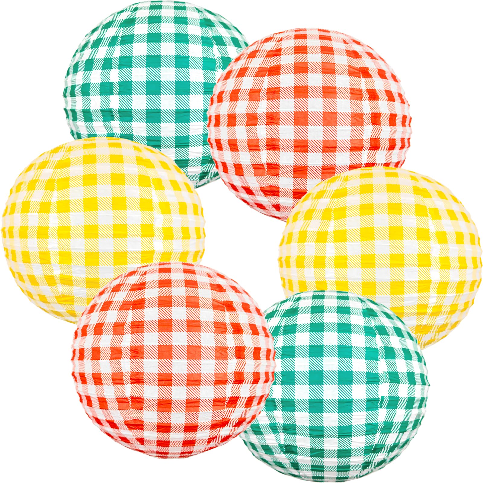 Picnic Decorations Red Paper Lanterns Checkered Round Hanging Lanterns for I Do BBQ Decorations Birthdays Holidays Picnic Party Supplies Red Yellow Green Plaid Paper Lanterns 6 Pieces