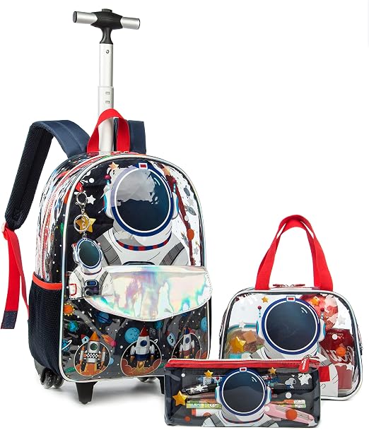 HTgroce Zaino Trolley Zaino Scuola Ragazzi Elementare Asilo Zaino  Trasparente Zaino Borsa,Zaino con Ruote Borsa Per la Scuola Trasparente 3  in 1 con Borsa Per il Trasporto e Tasca Per le Matite. :