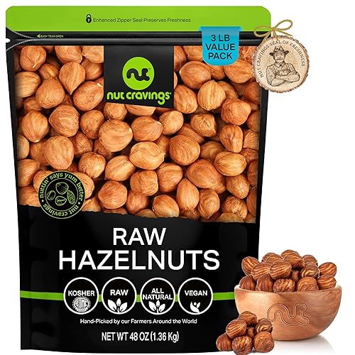 NUT CRAVINGS - Avellanas crudas Filberts con piel - Sin sal, sin cáscara, (48oz - 3 LB) Nueces a granel empaquetadas frescas en bolsa resellable -