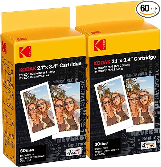 KODAK 4PASS 5.3 x 8.7 cm Film Cartridge (60 Sheets) for KODAK Mini 2 Retro and Mini Shot 2 Retro White Contour