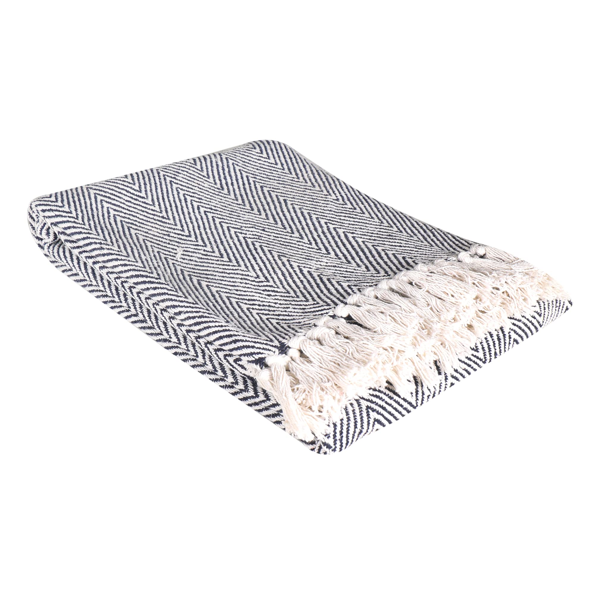 Sashaa World Chevron Throw Blanket| Throw Blanket for Living Room,Sofa and Bed Room | Navy and White Throw Blanket | 130