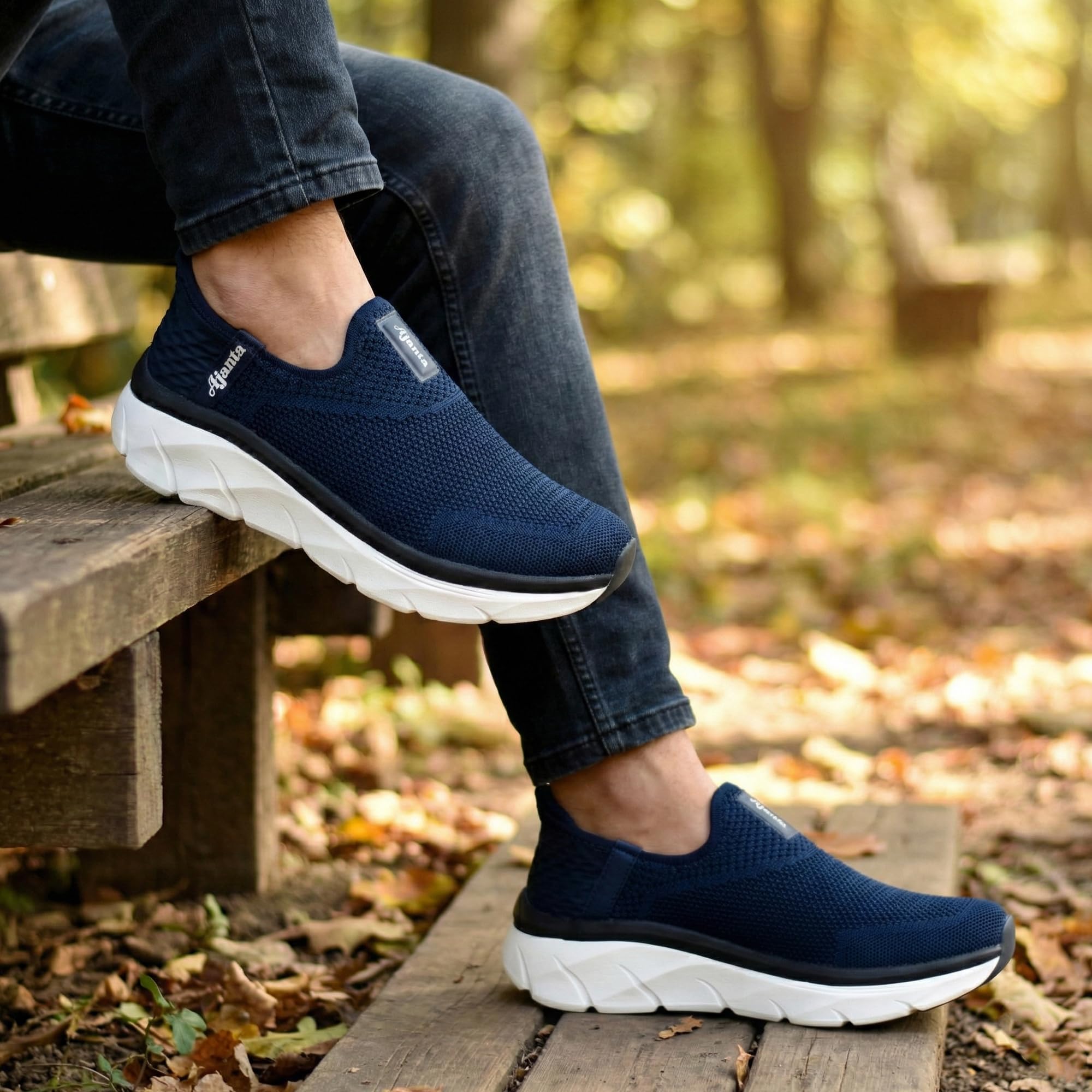 AJANTA Men’s Slip-On Shoes | Blue Mesh Upper Lightweight Casual Wear Footwear 1