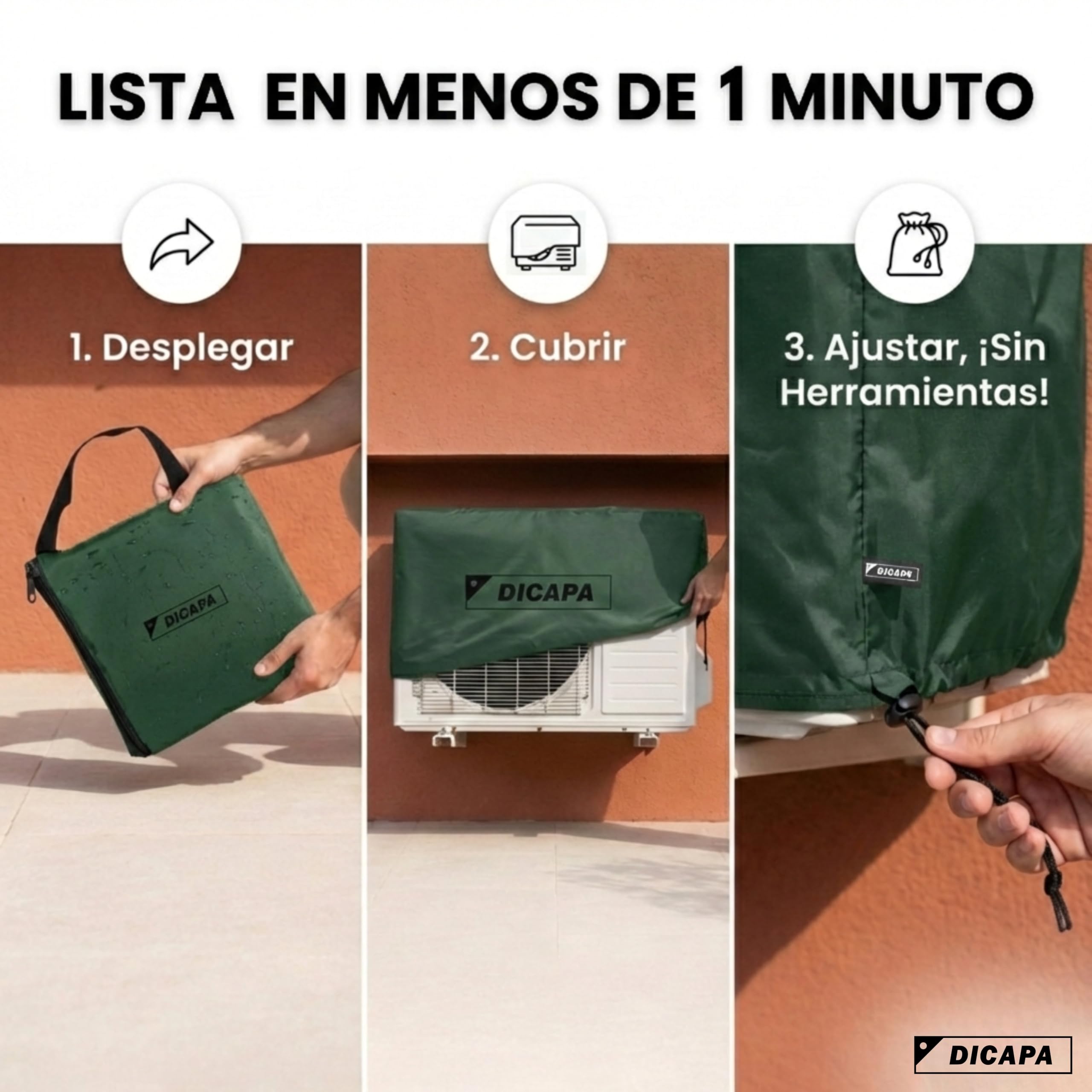 DICAPA Funda Aire Acondicionado Exterior de 90 x 55 x 30 cm. Cubre Aire Acondicionado Exterior Impermeable y Resistente (Verde) — view 3
