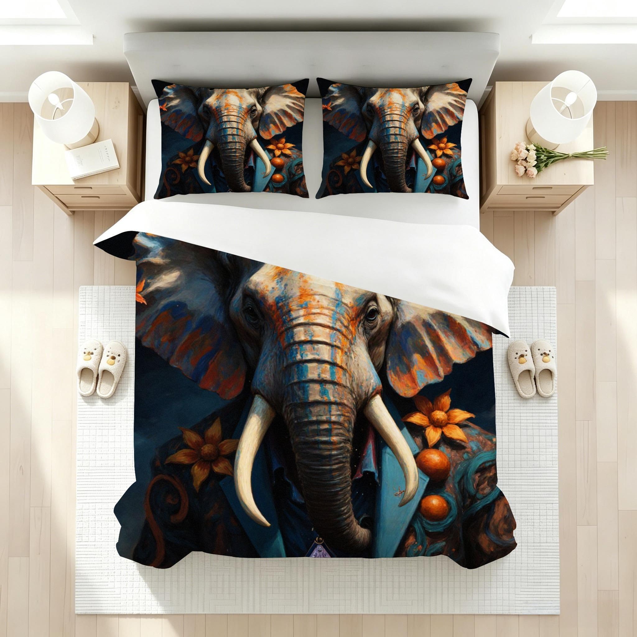 Funda Nordica Cama 150 Elefante Animal, Juego de Ropa de Cama de Microfibra para NiñOs Adultos, Funda de Edredón Cama 220x240 con Cremallera y 2 Funda de Almohada 50x75 cm_A22115