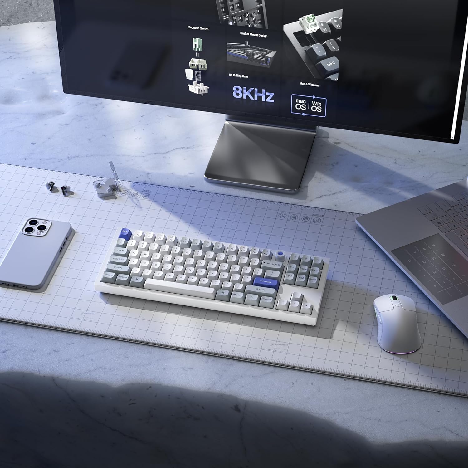 Keychron Q3 HE 8K Magnetic Switch Wired Keyboard, Adjustable Actuation Point Launcher Web App Aluminum Body with PBT Keycaps Hot-Swappable Ultra-Fast Lime Magnetic Switch TKL for Mac Windows Linux