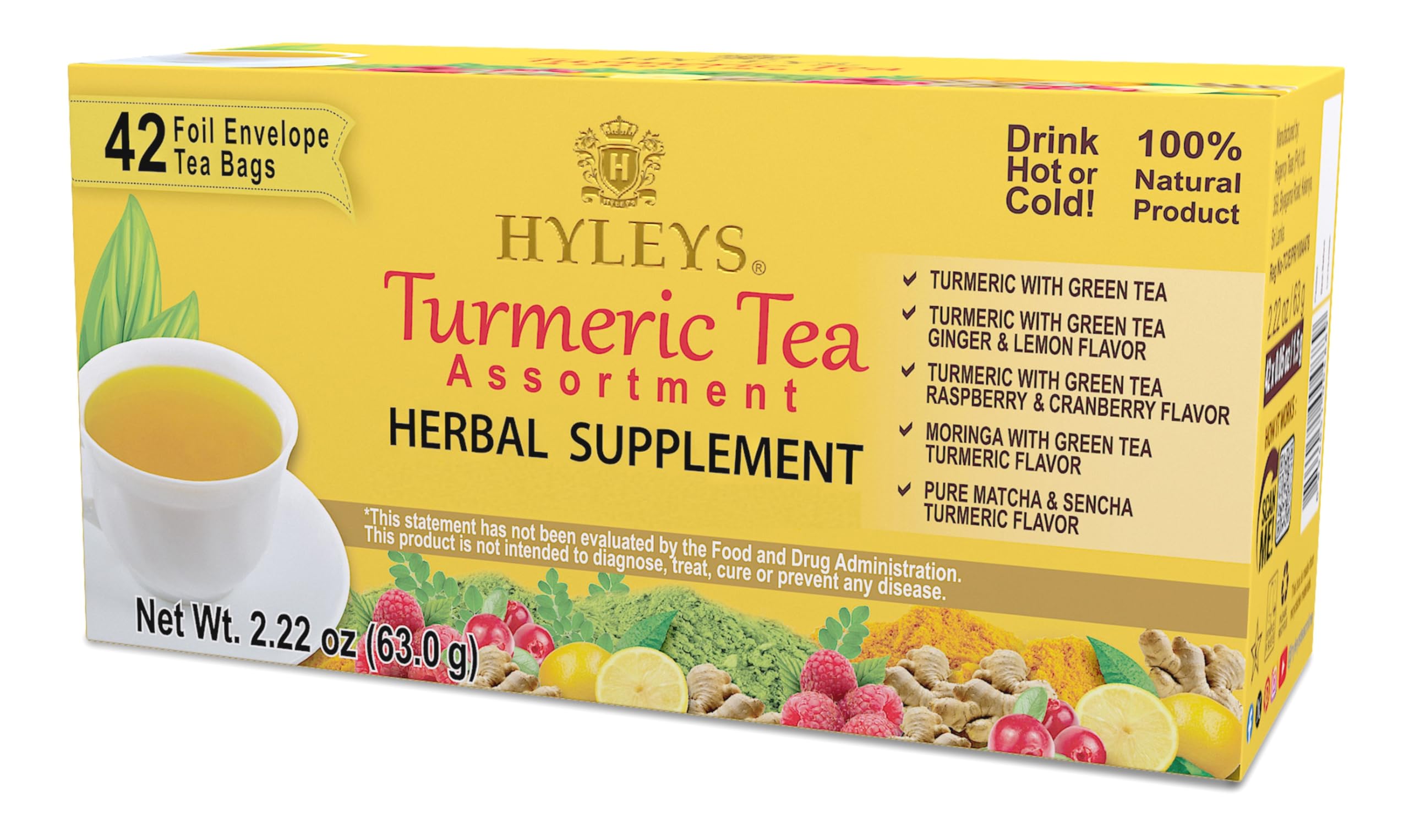HYLEYSTurmeric Tea - Assorted Flavors - 42 Tea Bags - Wellness Herbal Supplement