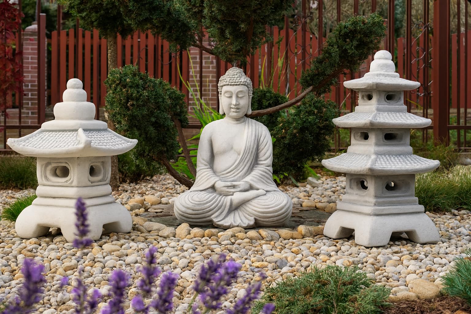 Statue de décoration d'ornement de Jardin - Bouddha méditant Kothu-in en Pierre de Fonte
