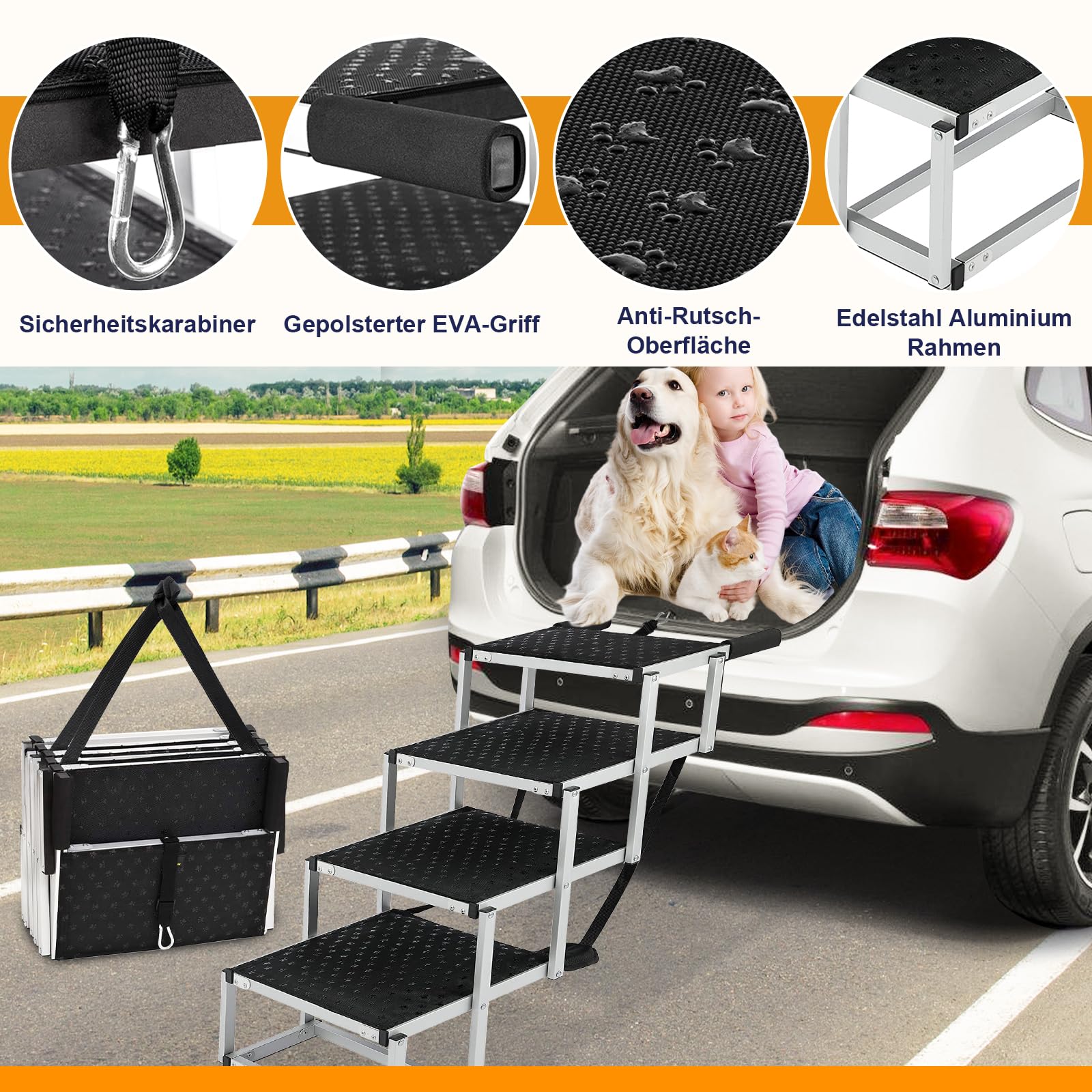 Escalier pour chiens grande taille 4 marches pliable antidérapant supporte 100 kg voiture camion SUV