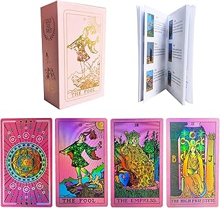 78 Tarot Card Deck with Guidebook,Pink Tarot Cards for Beginners Tarot Deck Set,PVC Waterproof Tarot Cards,Divination Tool Standard Playing Card Decks