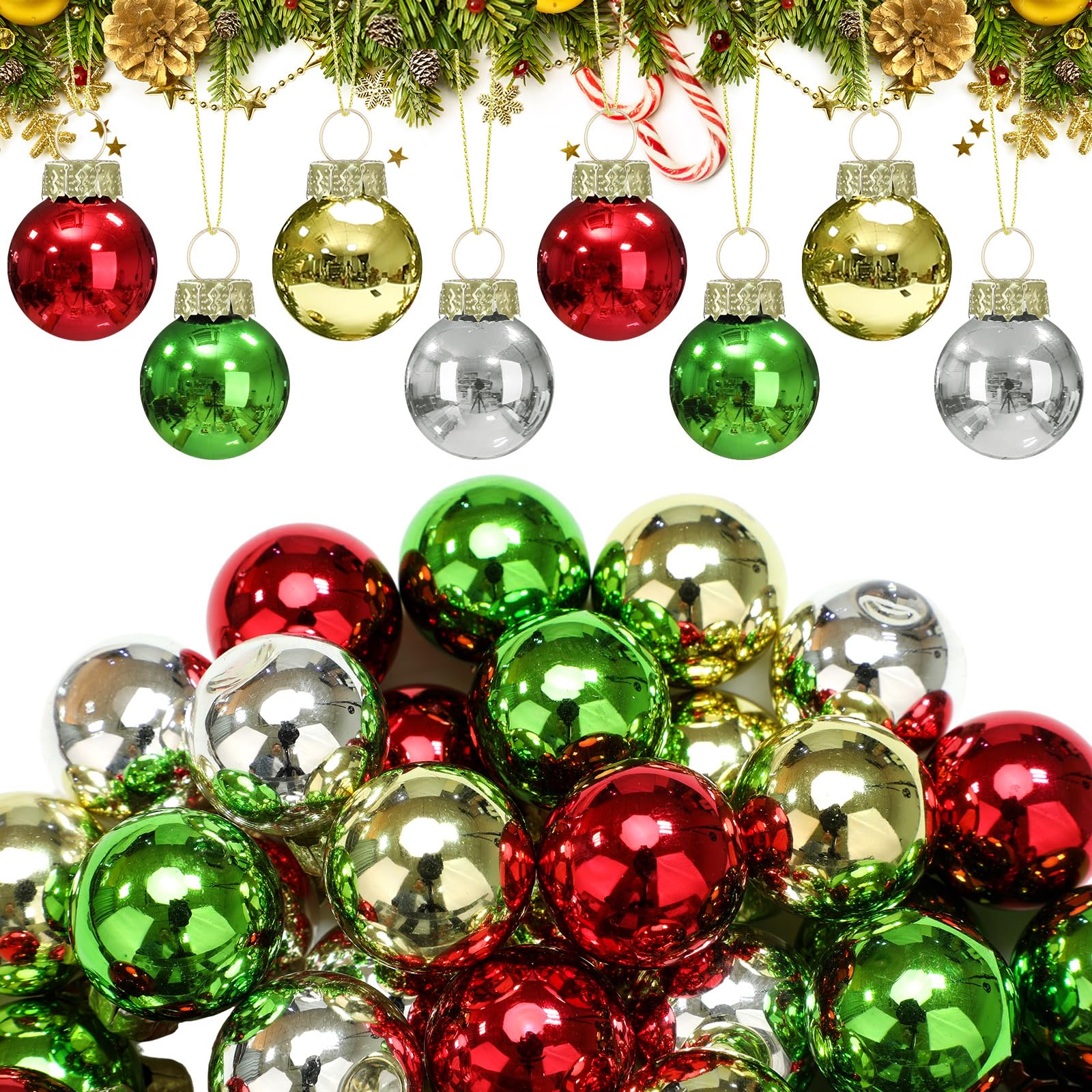Tioncy 32 Pcs 1'' Mini Glass Christmas Ornament, Small Bright Color Balls