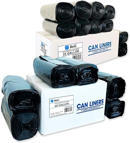 Bolsas de basura de 55-60 galones (150 bolsas) y bolsas de basura de 33 galones (250 bolsas)