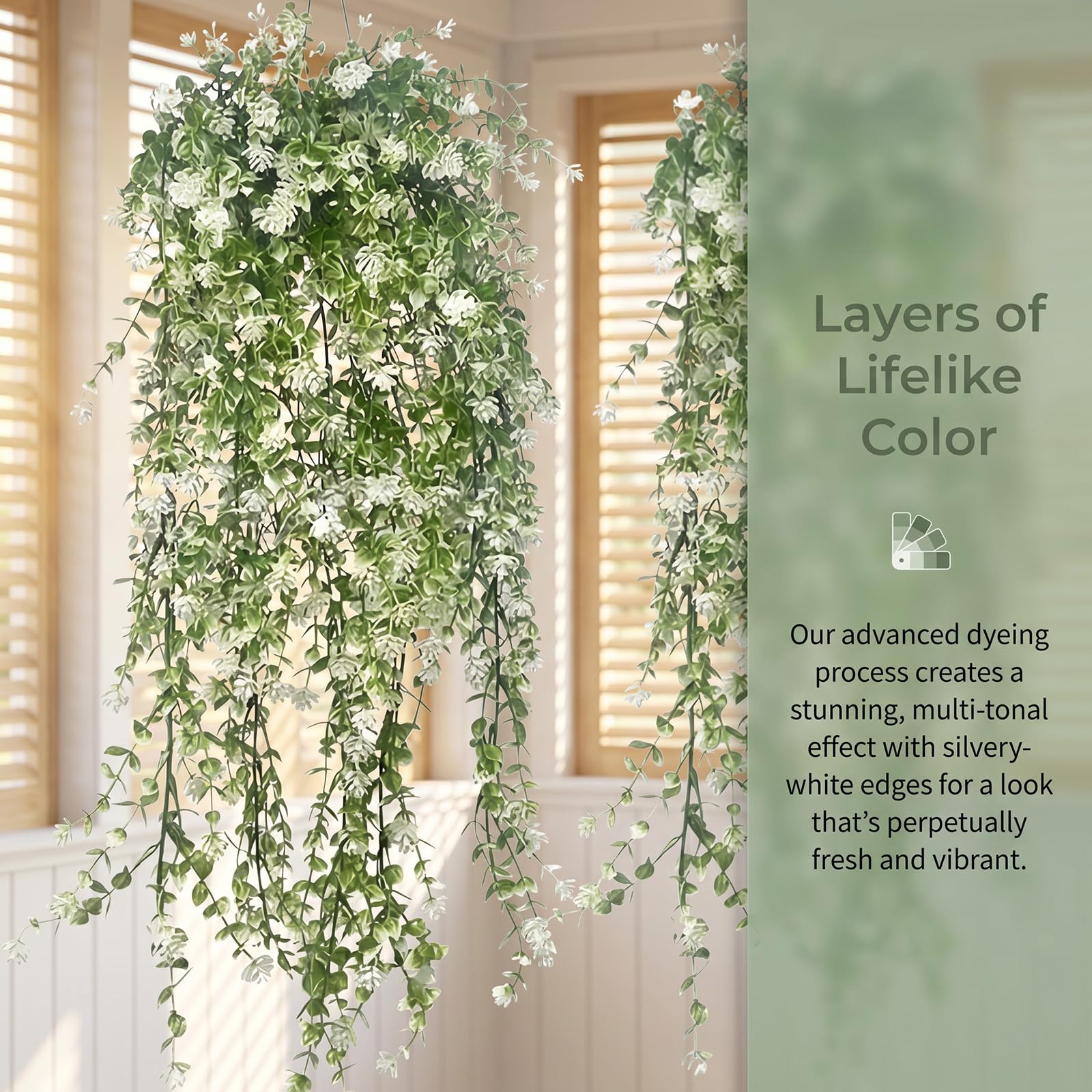 4 Stück Künstliche Eukalyptus Girlande (je 180cm) mit insgesamt 276 Blüten | Hängepflanzen mit Grünen Blättern & Weißen Blüten | Deko für Hochzeit, Traubogen, Tisch (White)