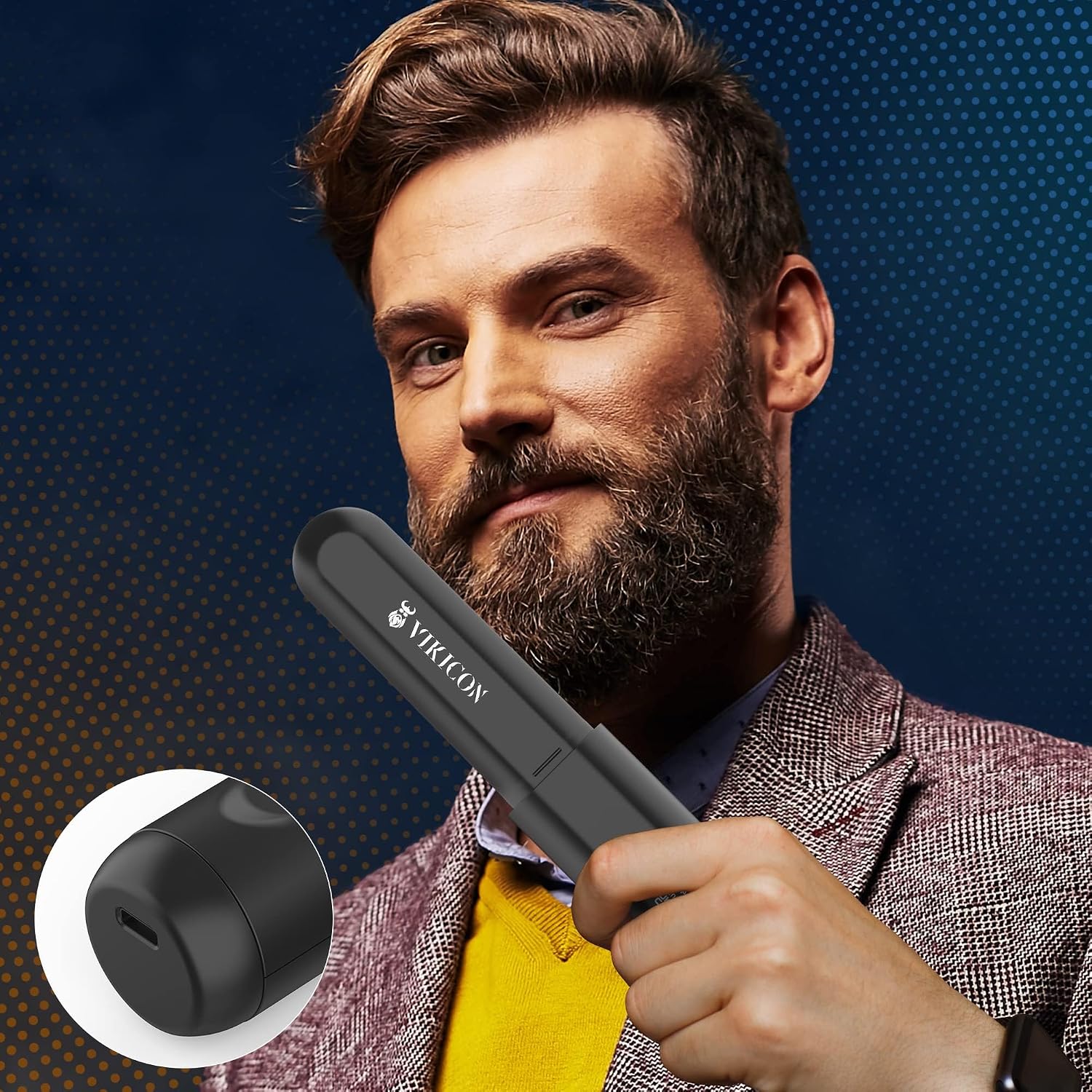 VIKICON Beard Straightener for Men, Anti-Scald Cordless Heated Comb, Black