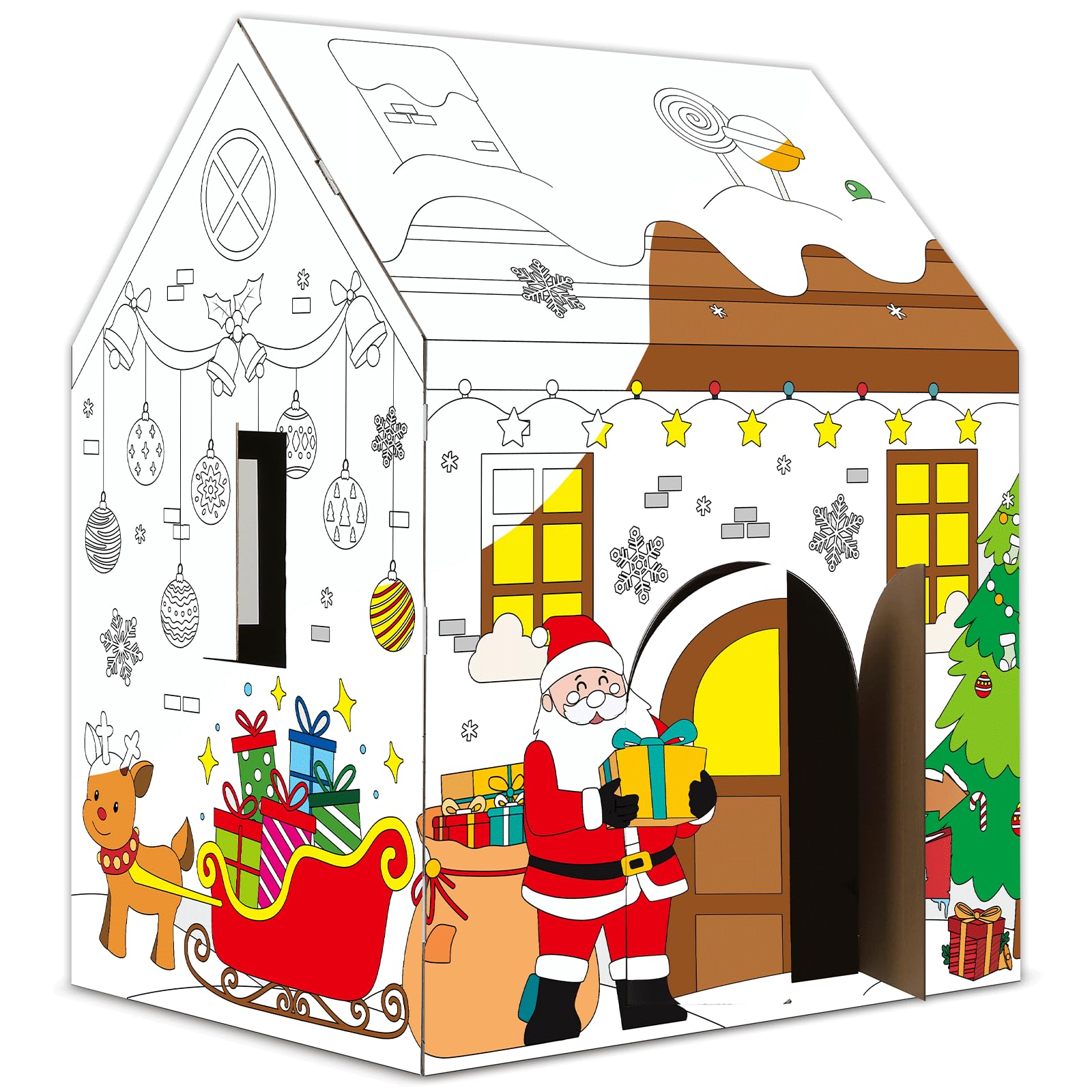 Christmas Playhouse Huge Snowman Gingerbread Cardboard House DIY Coloring Playhouse Large Art Craft Cardboard Fort Indoor Outdoor for Toddlers Boys Girls Decoration Personalized Gift 32