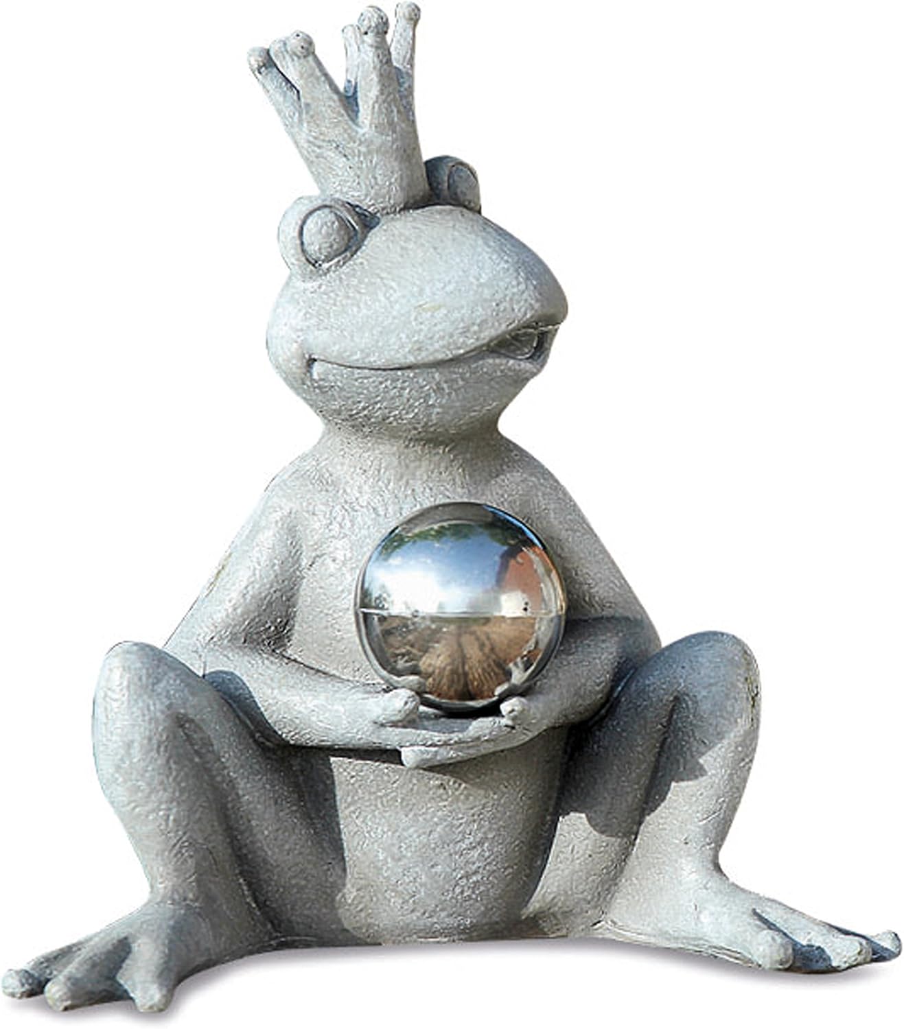 WHW Whole House Worlds Yogi Frog Prince Garden Statue Holding Mirror Ball, Rustic