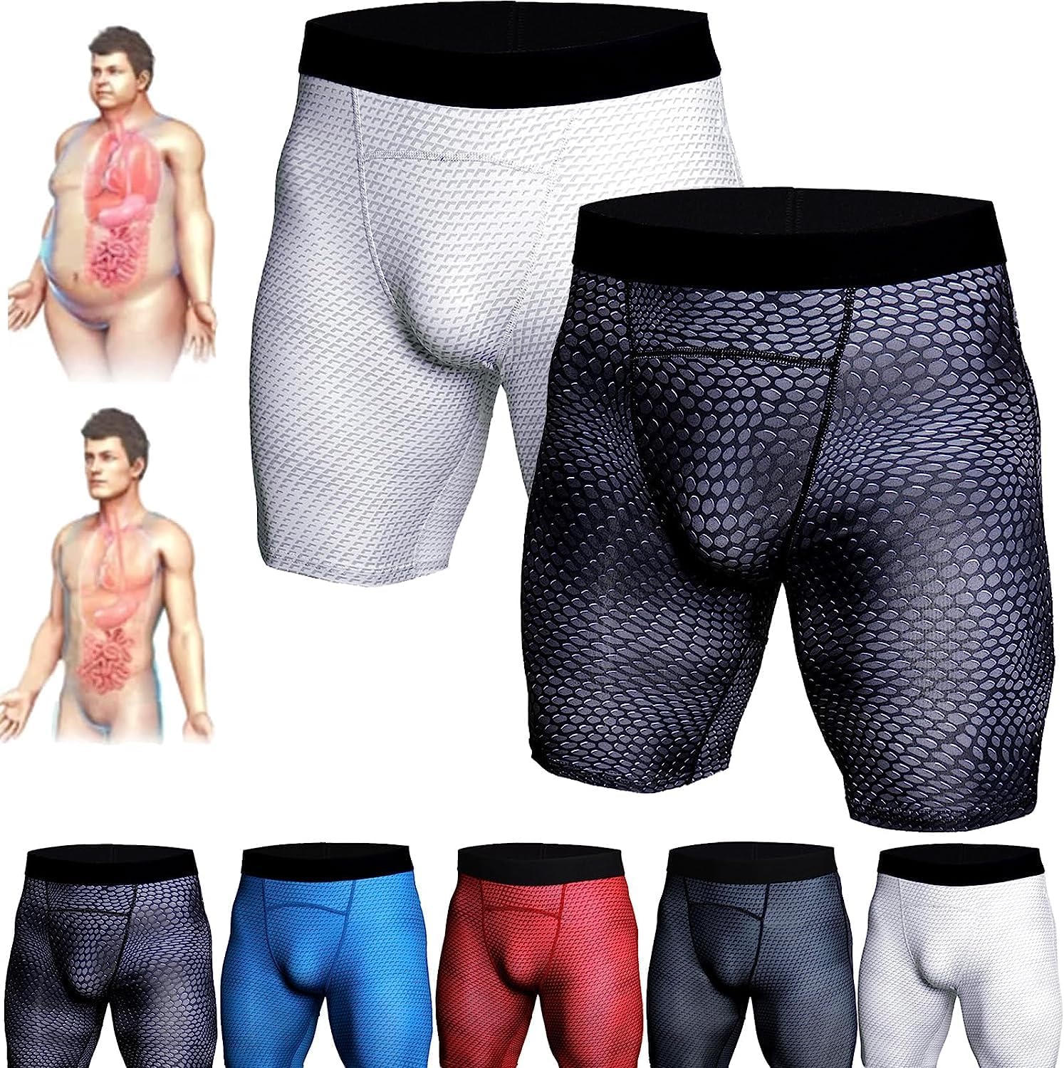 2PCS Ionic Energy Field Therapy Compression Shorts for Men, Mens Workout Spandex Shorts