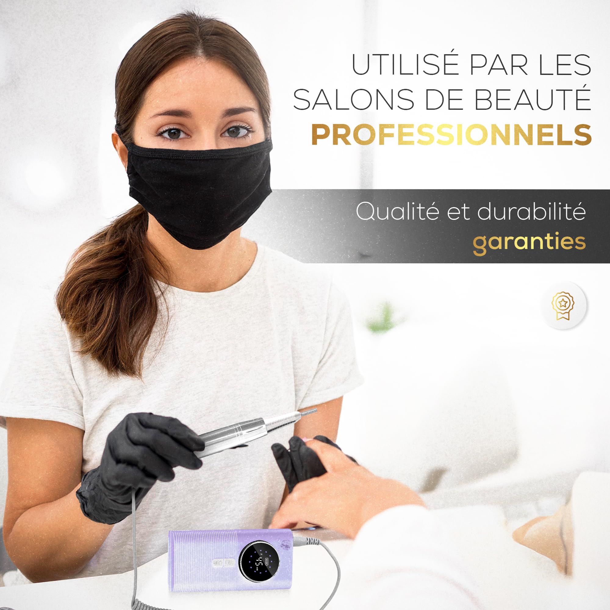 Ponceuse pour Ongles professionnelle 45000RPM - Puissante et Silencieuse -15H d'autonomie - Écran LCD - Embout Céramique - Manucure/Pédicure - 11 Embouts de ponçage - 6 bandes abrasive (LILAS)