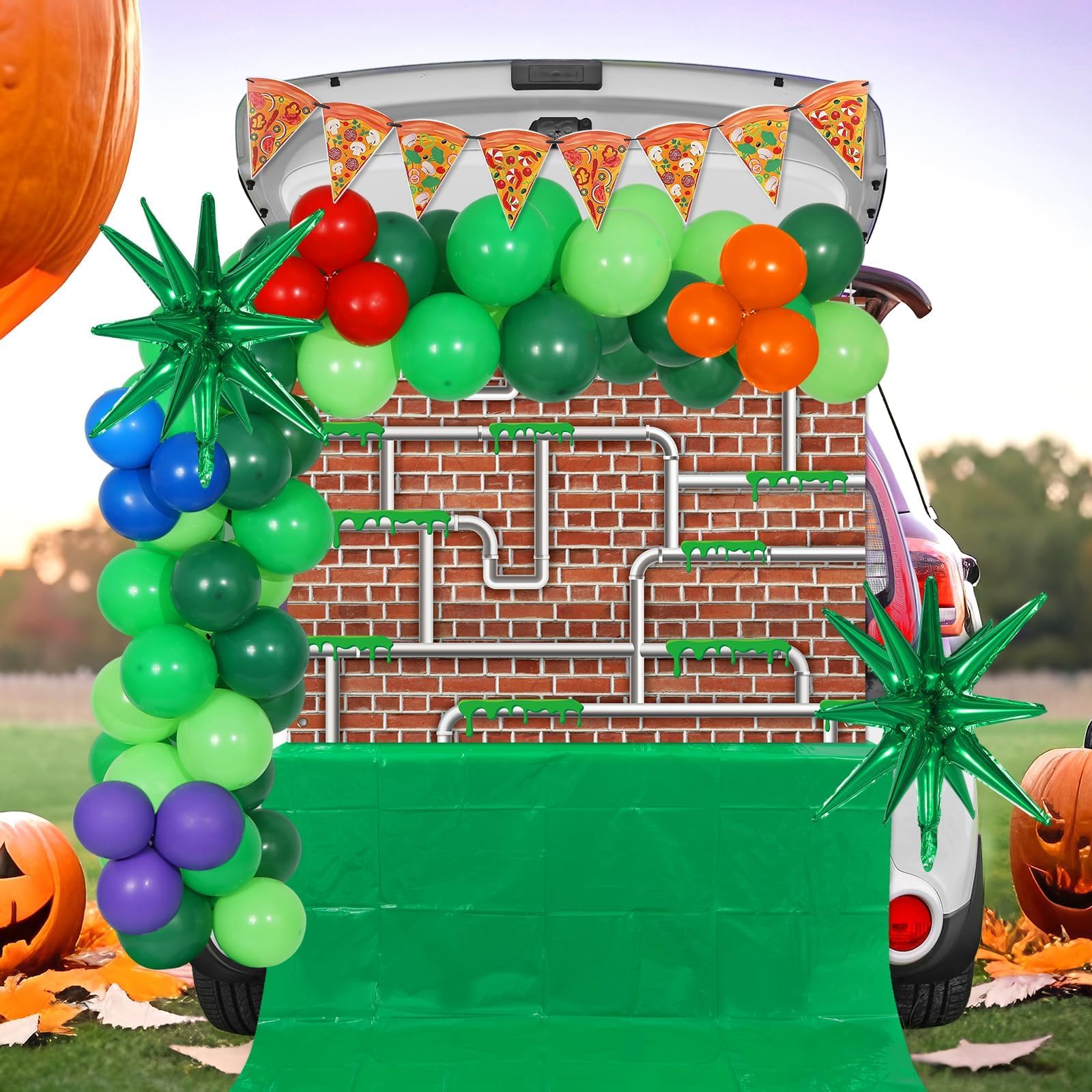 Kit di decorazioni per auto a tema tartaruga per baule di Halloween, garage, interni ed esterni, super decorazioni per SUV, fan dei film dei cartoni animati, eroi, feste, prato, porta ad arco esterno