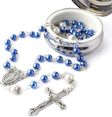 Miniatura 7 de HanlinCC Cuentas de perlas de vidrio de 0.236 in con cuentas de padre de 0.315 in con rosario en caja de regalo de metal milagroso