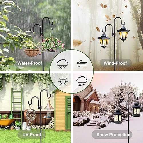 Miniatura 7 de Whonline Ganchos de pastor dobles para exteriores de 76 pulgadas (paquete de 2), poste de comedero de pájaros resistente con base de 5 puntas, poste