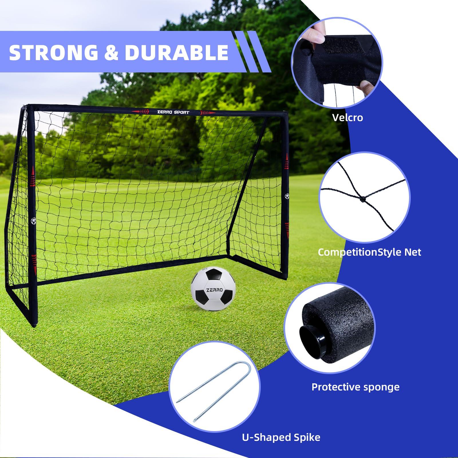 ZERRO Fussballtor Outdoor Fußballtor 180/240/300 für Erwachsene und Kinder zum Spielen und Trainieren im Garten